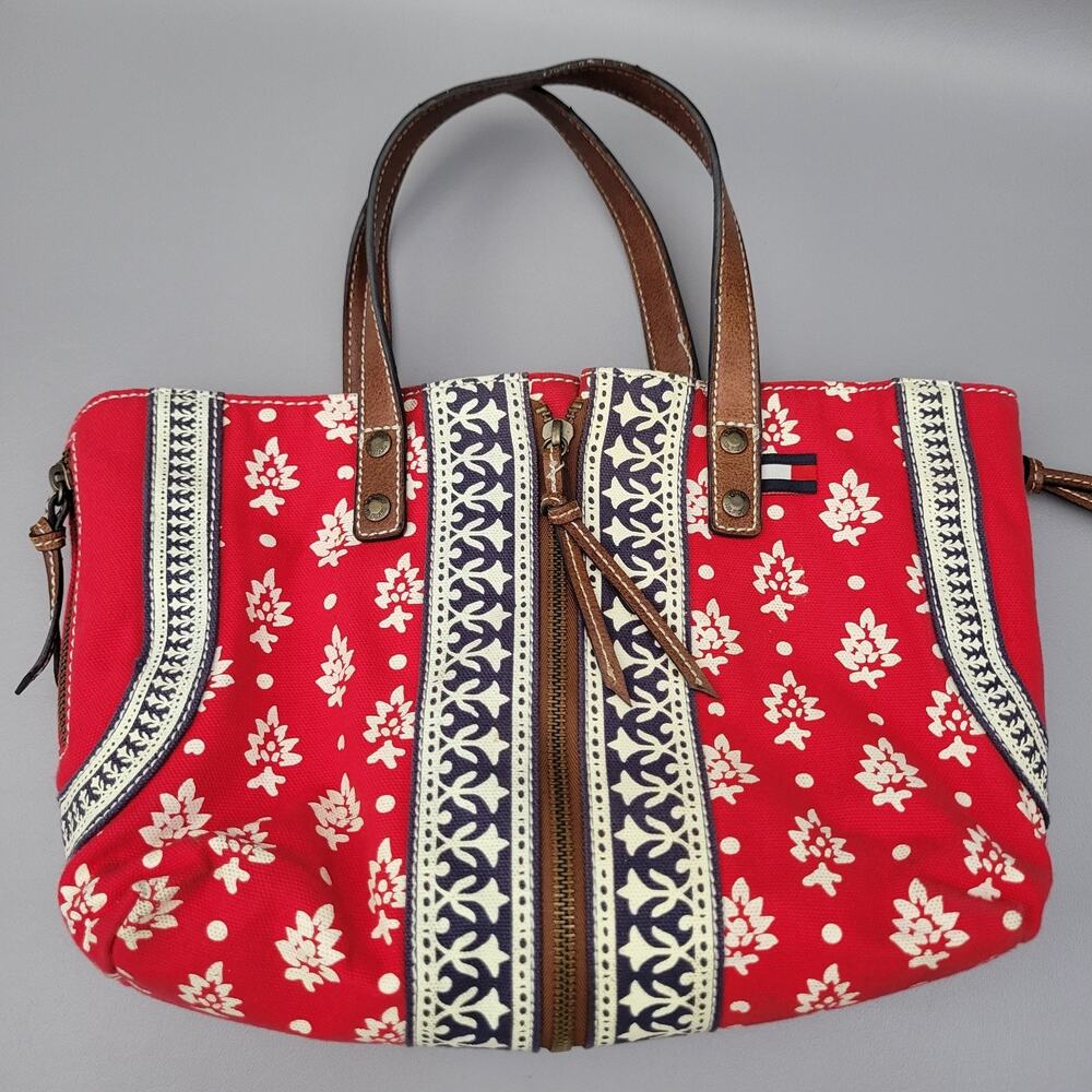 Vintage Y2K Tommy Hilfiger Crossbody Purse Bag Red Bandana Canvas Boho Preppy